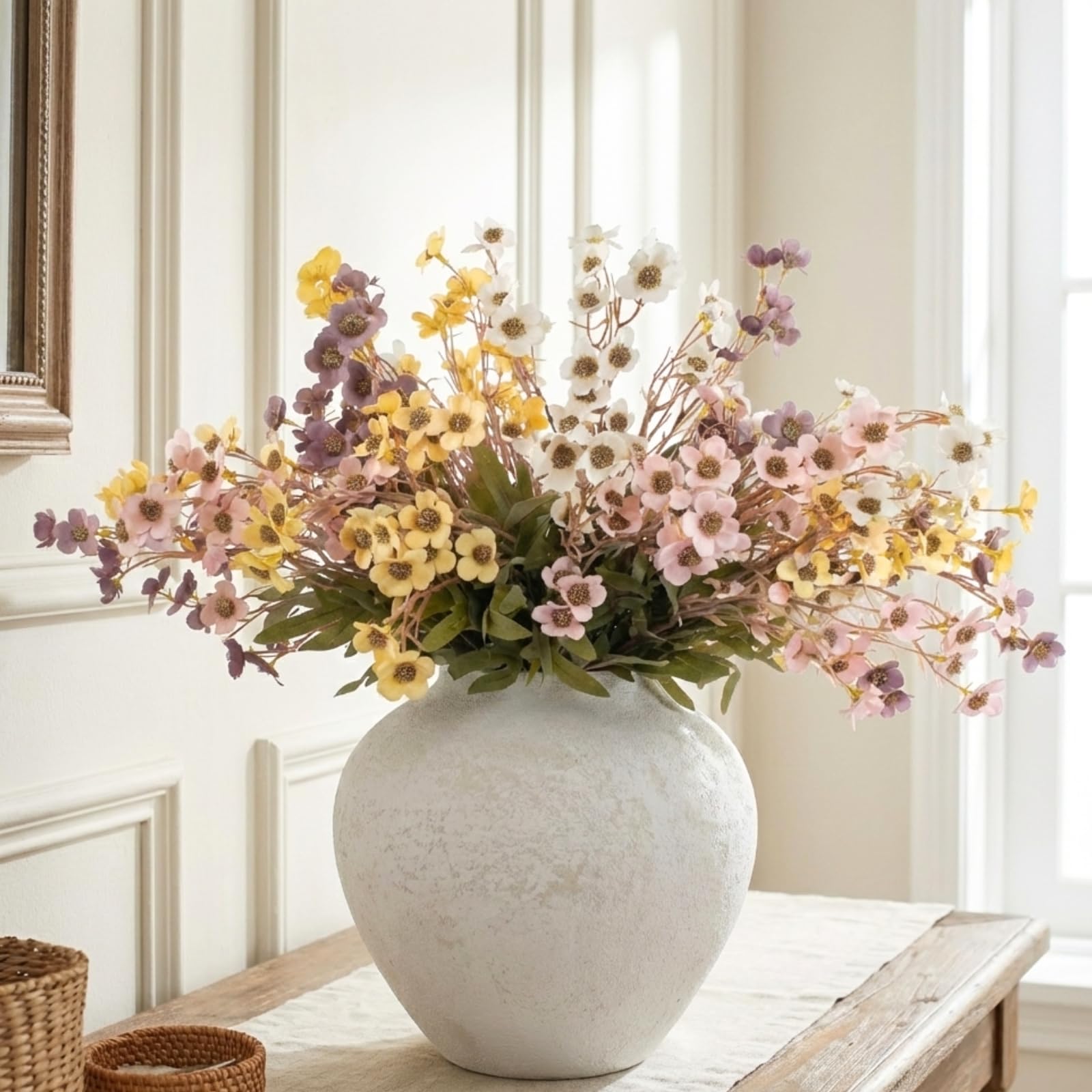 RyddeligHome tabletop styling with vase showing farmhouse decor coordination and warmth