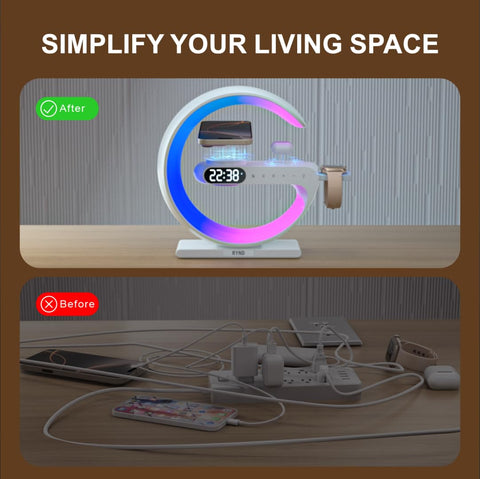 RYND lifestyle bedroom setup on nightstand reducing clutter and simplifying morning routine