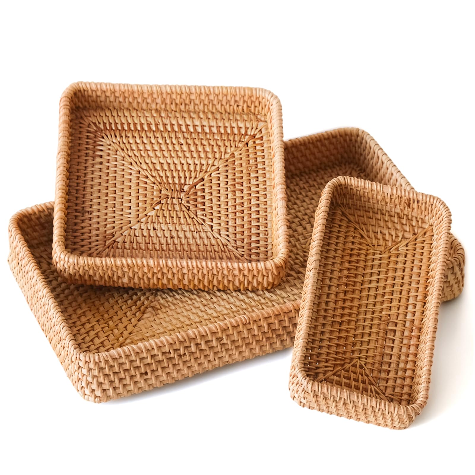 S310 front view of rattan tray set showing natural finish and neat shape