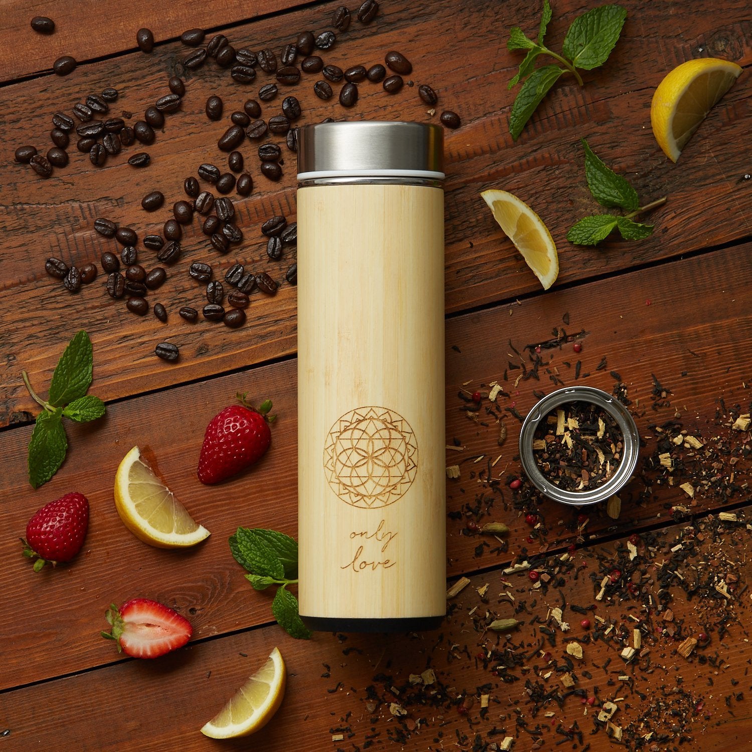 Sacred Lotus Love tumbler held during commute showing spill-resistant travel use