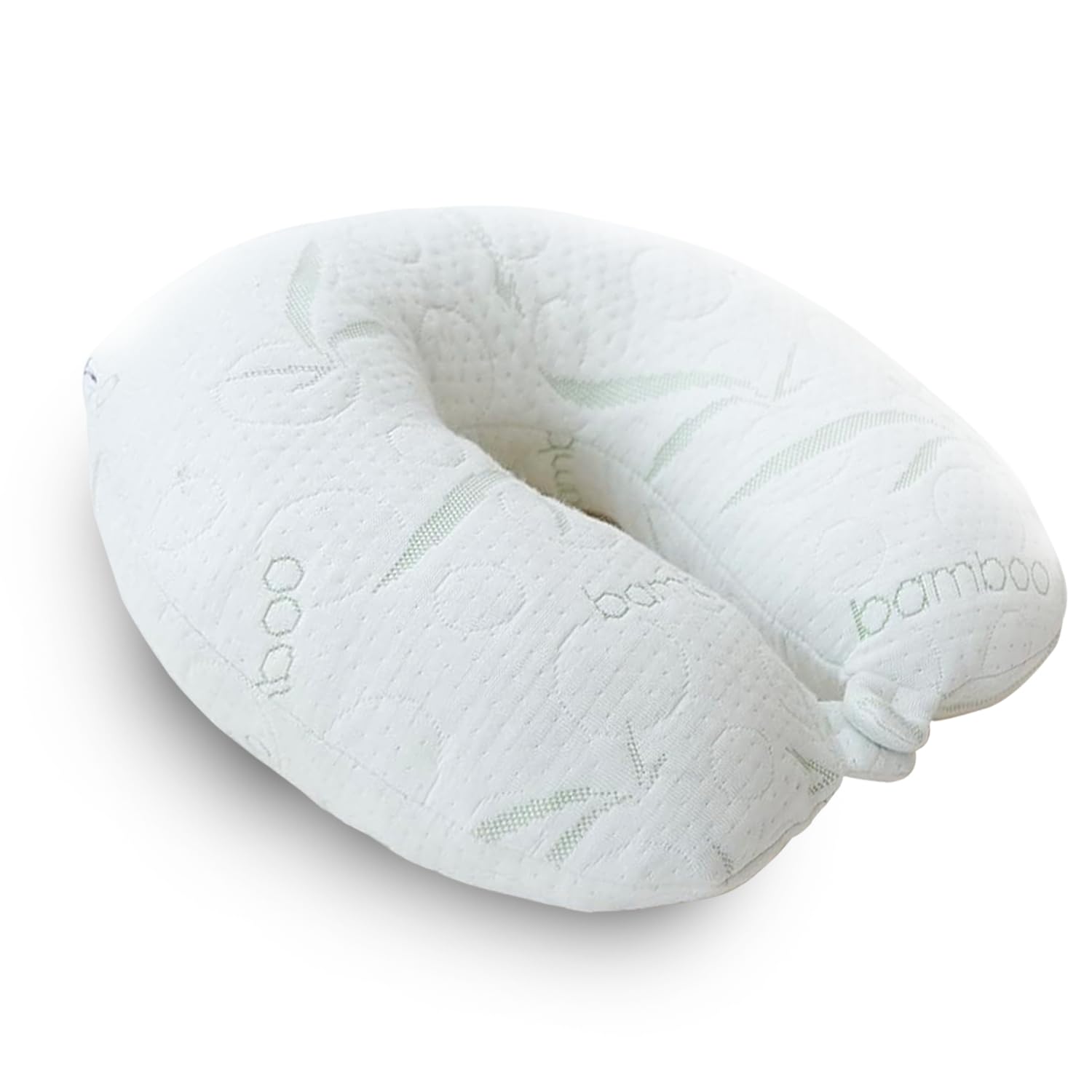 Sacred Thread front view of white neck pillow showing ergonomic U-shape and support