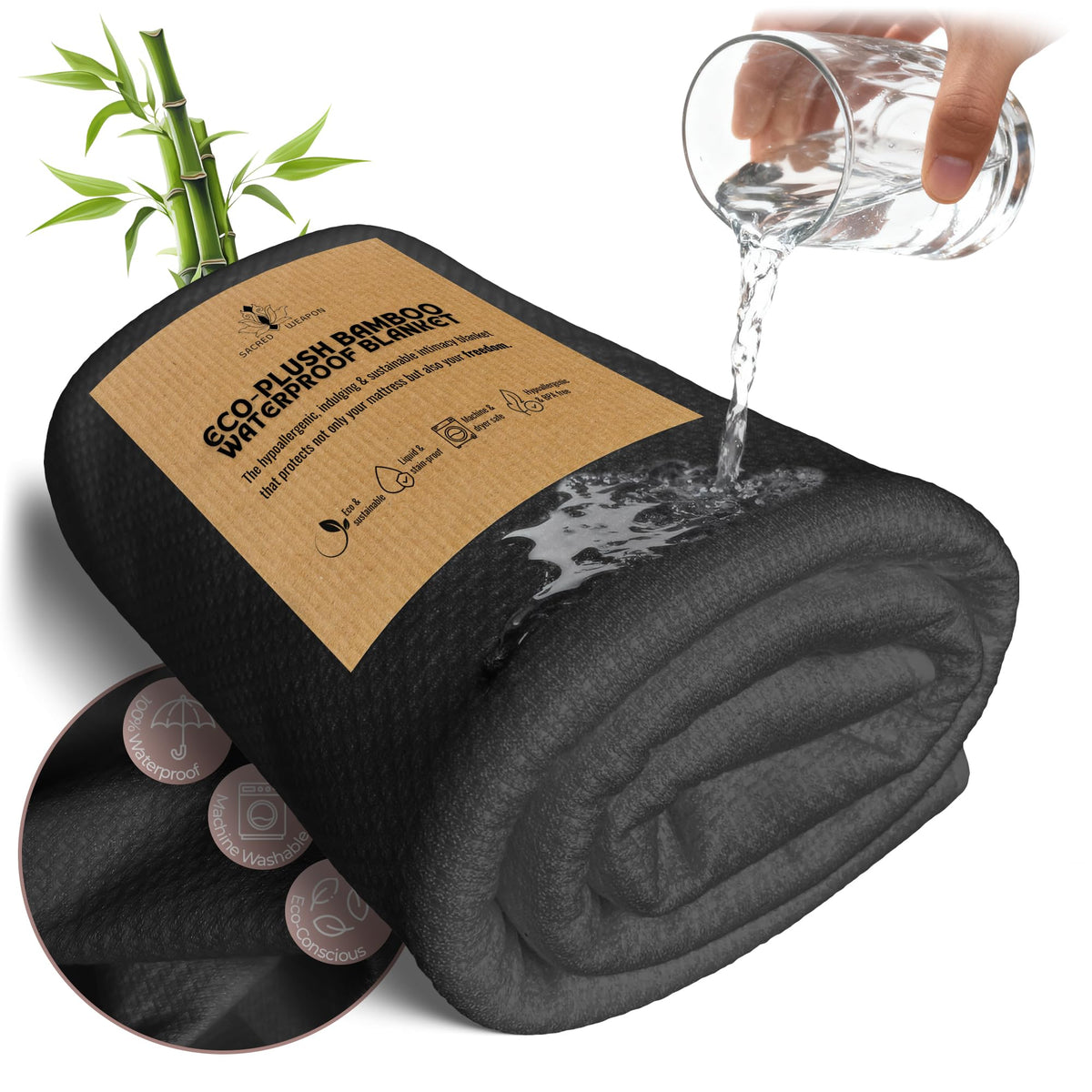 Sacred Weapon front view of charcoal cooling blanket shows clean protectant look