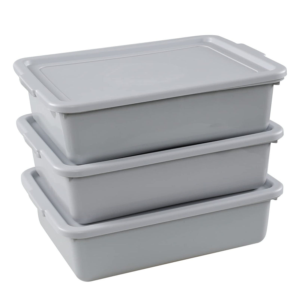 Saedy front view of three grey tubs showing compact, organized storage benefit