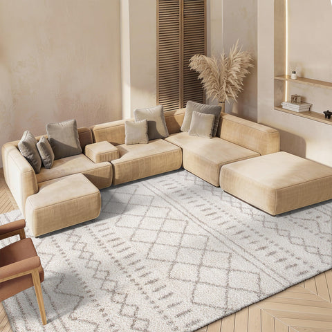 SAFAVIEH front view of 9x12 rug shows soft ivory beige tones enhancing room