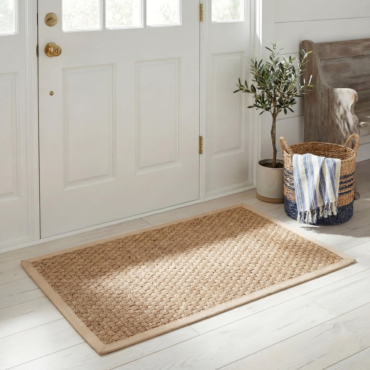 SAFAVIEH front view of 2x3 natural fiber rug shows warm texture and entryway benefit