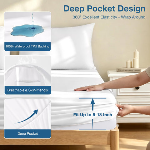 Safe and Sound on made bed in bedroom, keeps mattress pristine and fresh