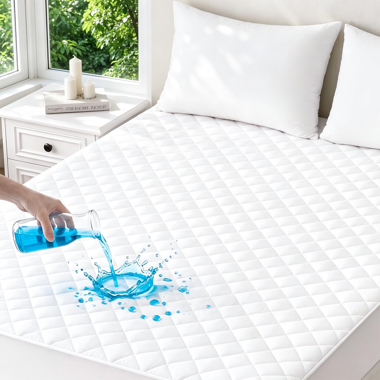 Safe and Sound front packaging showing full mattress pad and benefits