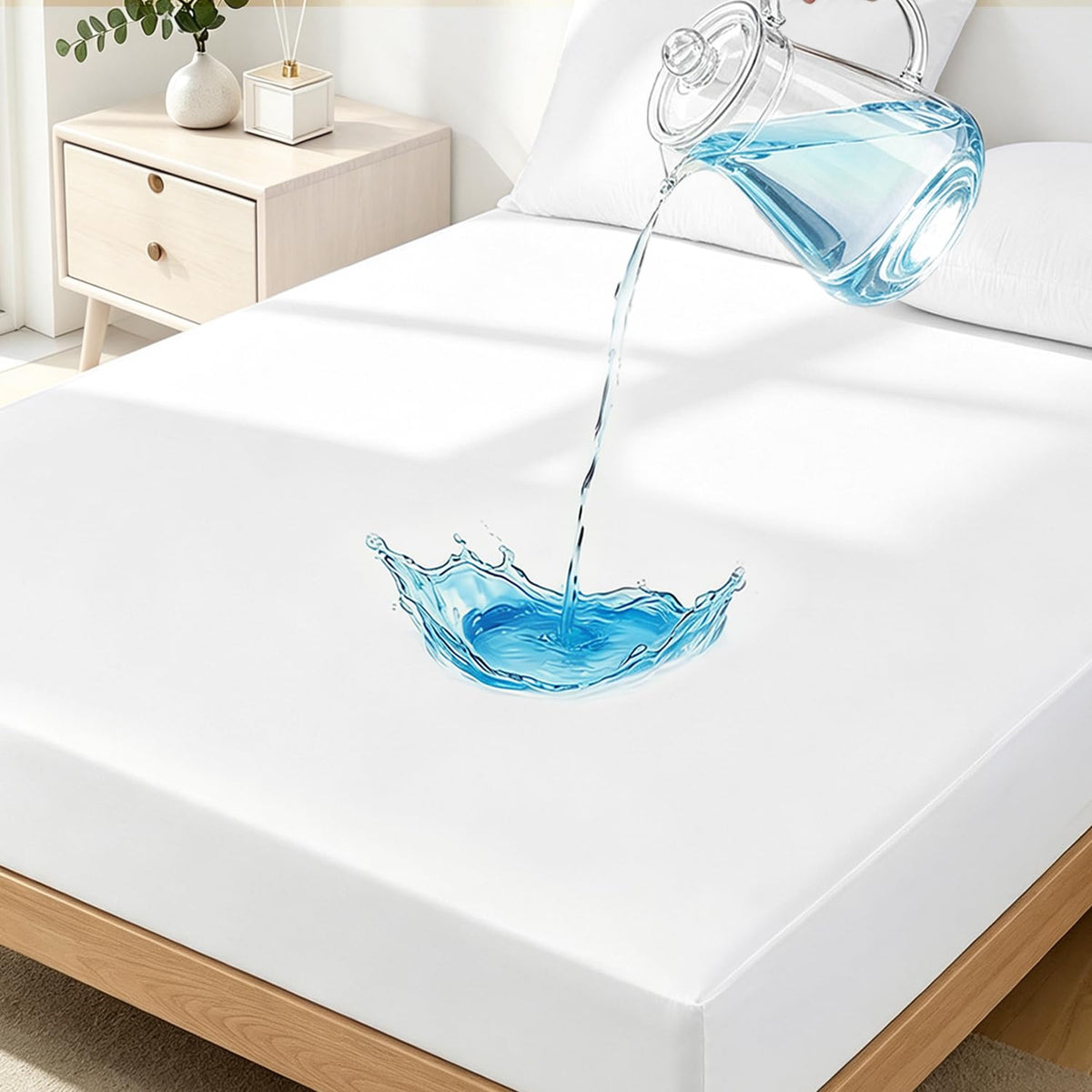 Safe and Sound front view of full-size waterproof mattress protector, protects mattress
