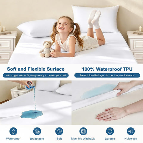 Safe and Sound fitted on mattress demonstrating deep-pocket fit, stays snug