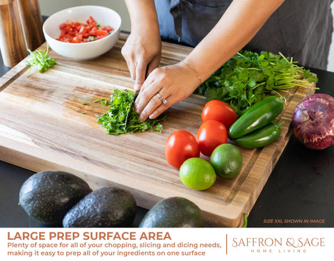 Saffron & Sage with utensils to show scale and generous prep space