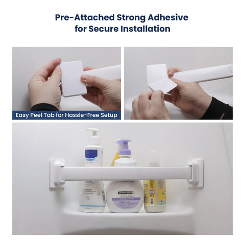 Safoner size comparison with shampoo bottles to show adjustable 10 to 15.5 inch length
