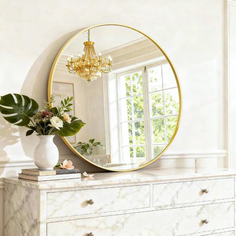 SageNest mirror above console in entryway adding warm accent and visual openness benefit