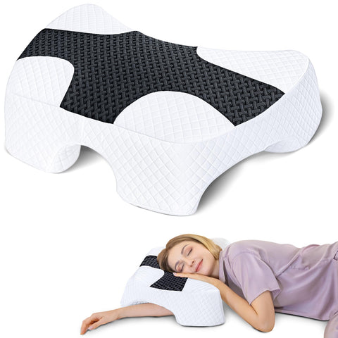 SAHEYER front view of black pillow showing ergonomic shape and support
