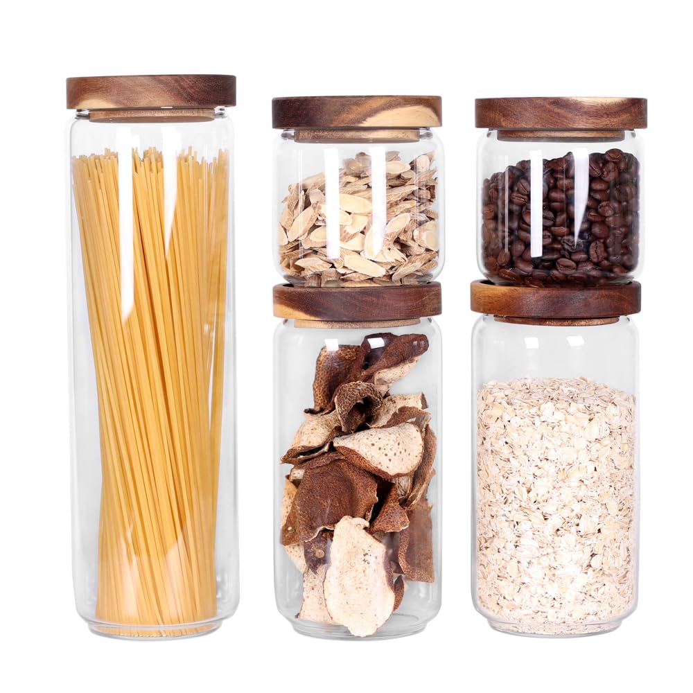 SAIOOL front view of five stackable canisters showing organized pantry benefit