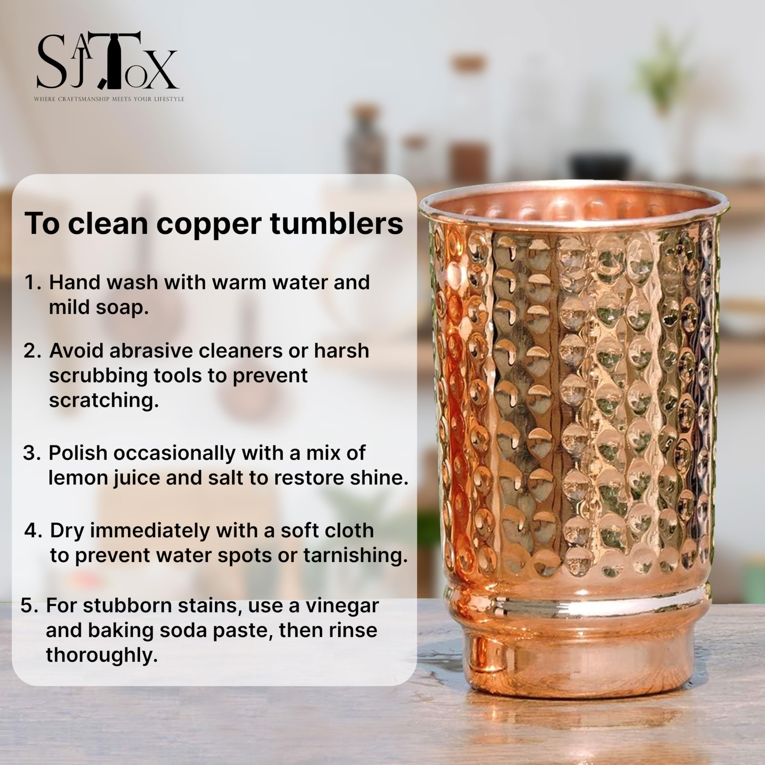 SAJTOX tumblers on table with healthy drink showing traditional style appeal