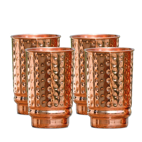 SAJTOX front view of four hammered copper tumblers showing elegant set and durability