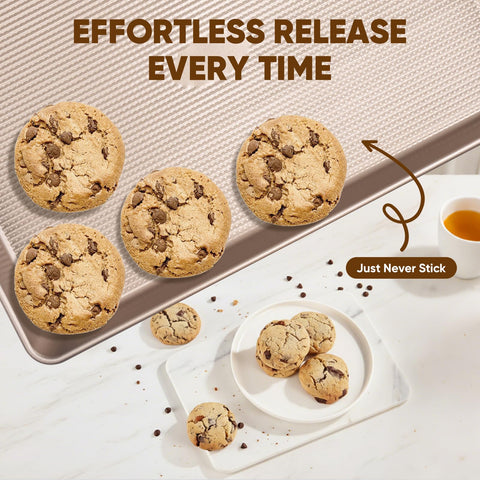 SakerPlus baking sheets styled on kitchen counter for attractive serving presentation
