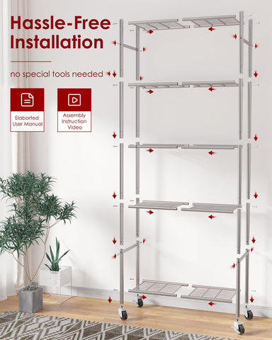 Sakugi wiping clean shelf surface demonstrating moisture-resistant, low-maintenance benefit