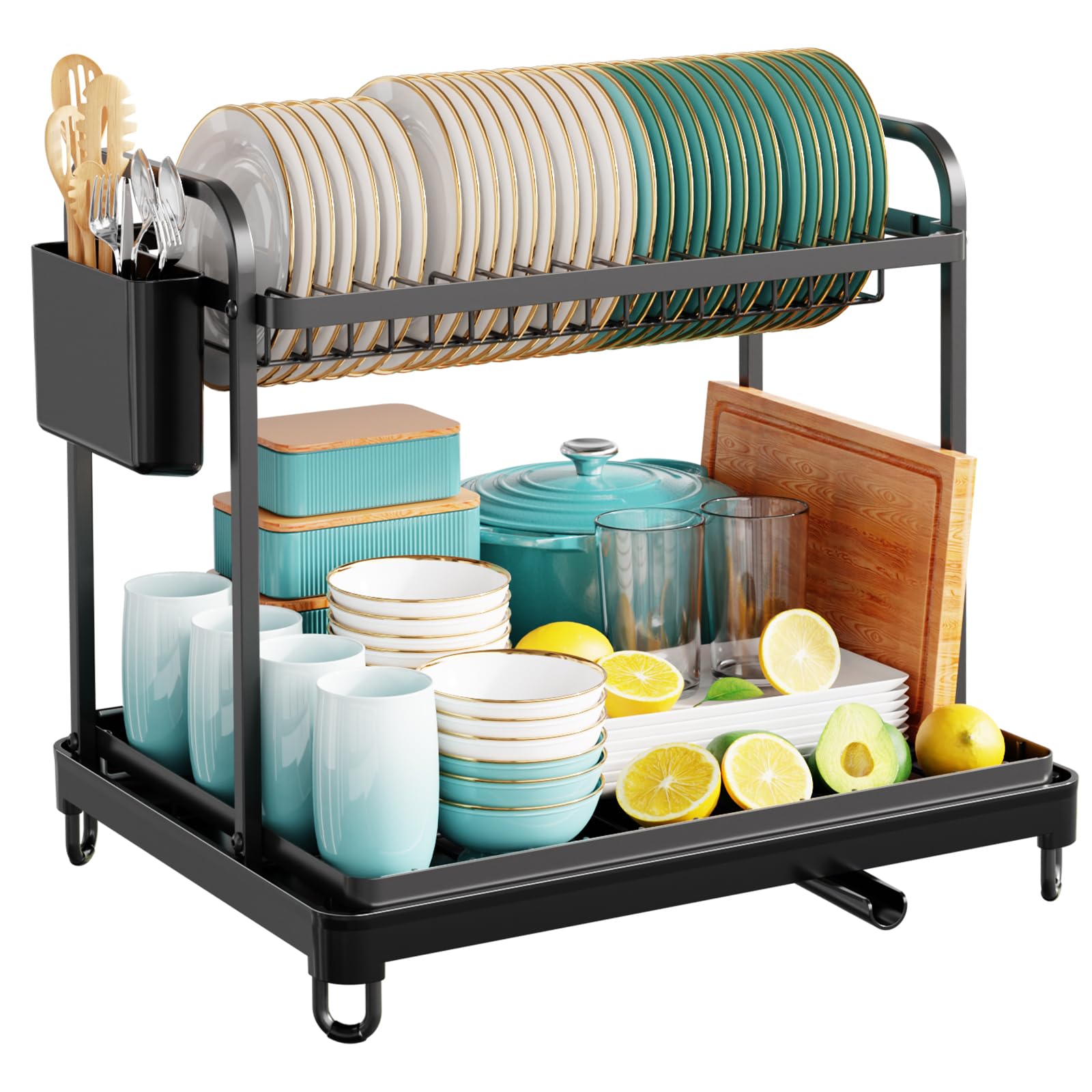 Sakugi dish rack in kitchen drying plates and glasses for countertop saving