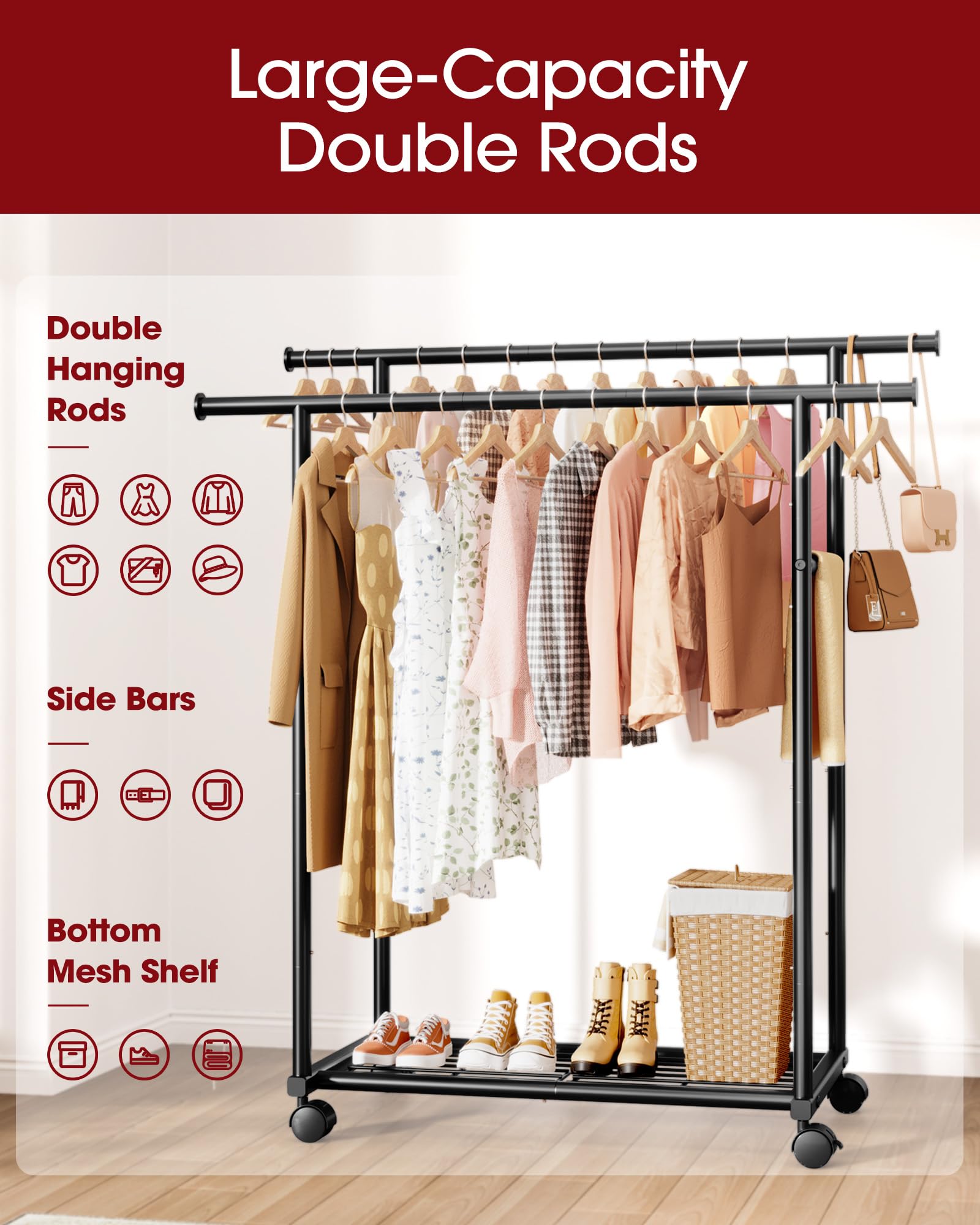 Sakugi fixed double rods detail demonstrating stable hanging support