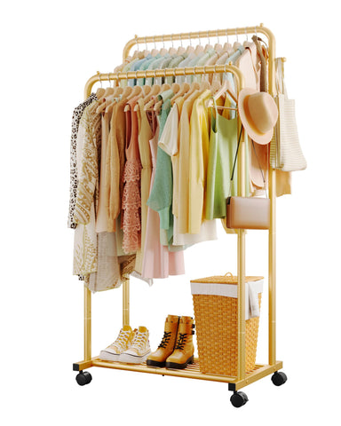 Sakugi gold full front view showing double rods and overall storage benefit