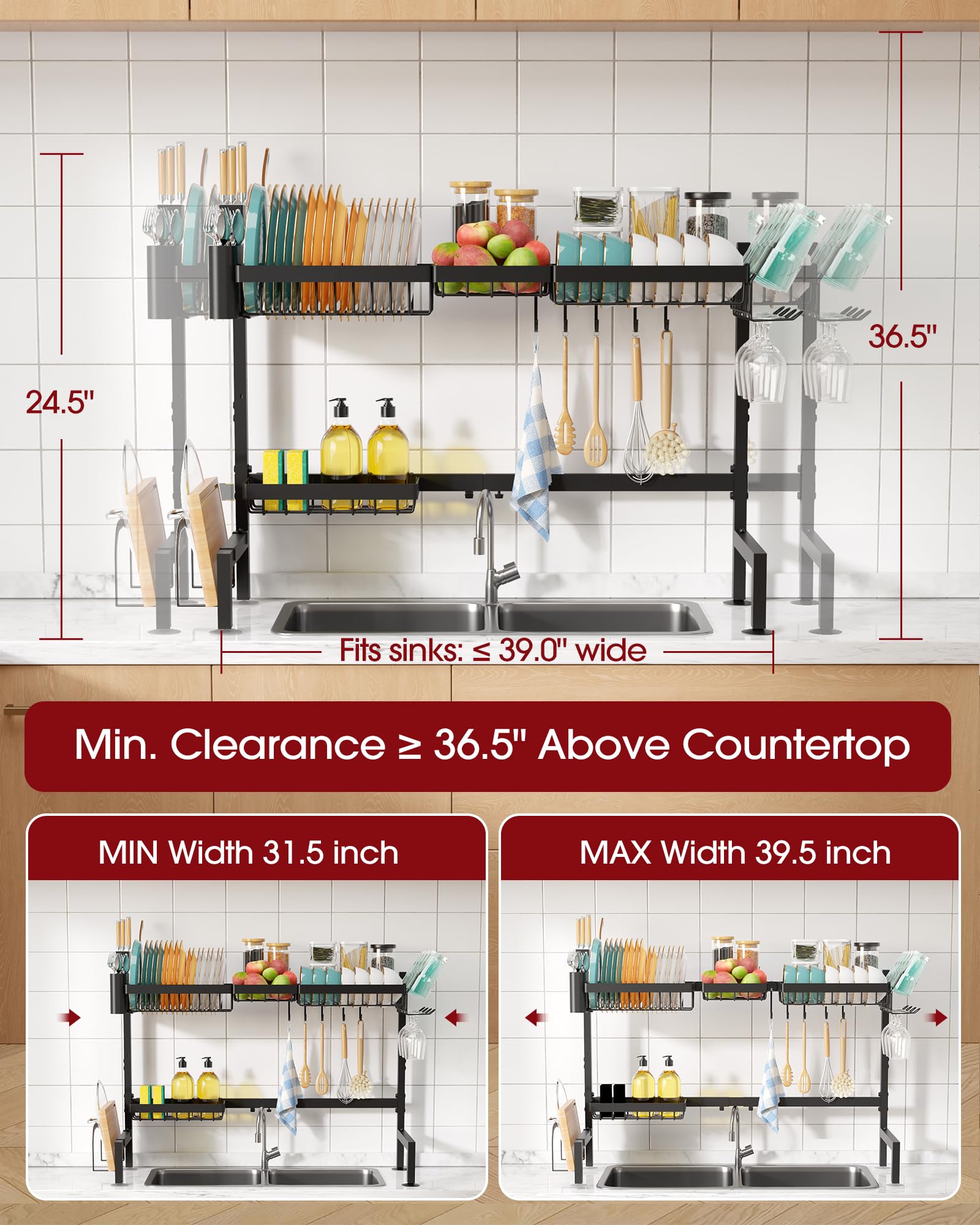 Sakugi installed over sink in kitchen lifestyle scene demonstrating tidy drying