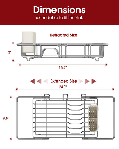 Sakugi in-use on sink with plates and cups draining, saving counter space