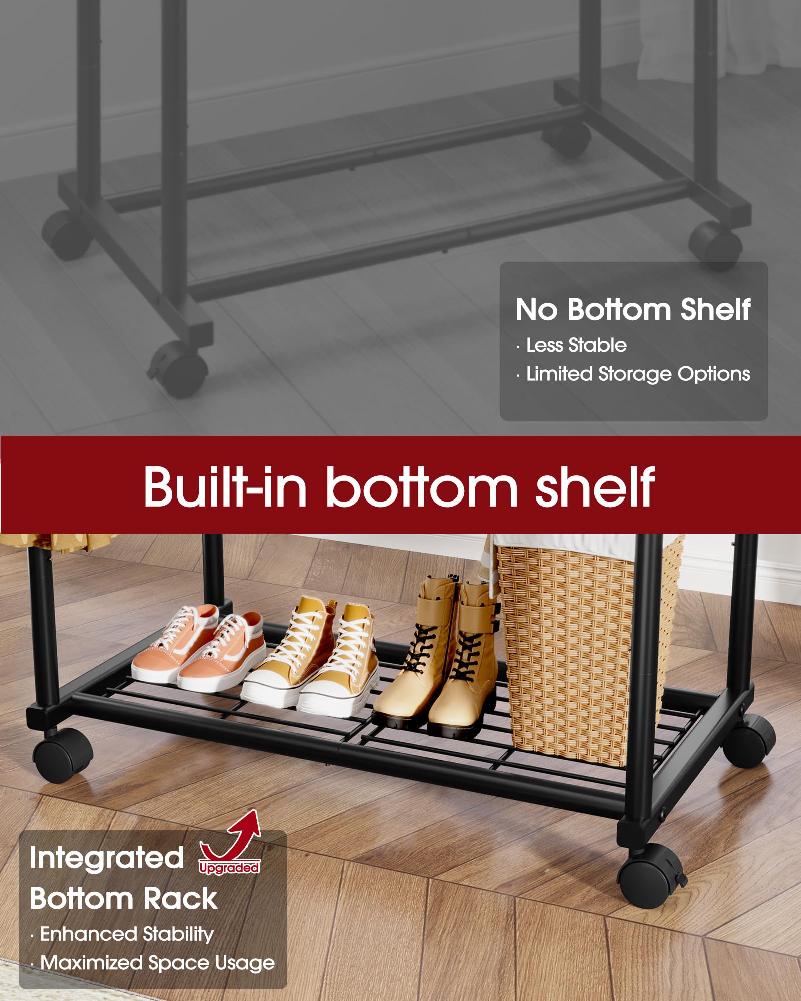 Sakugi locking casters underneath for smooth movement and stability