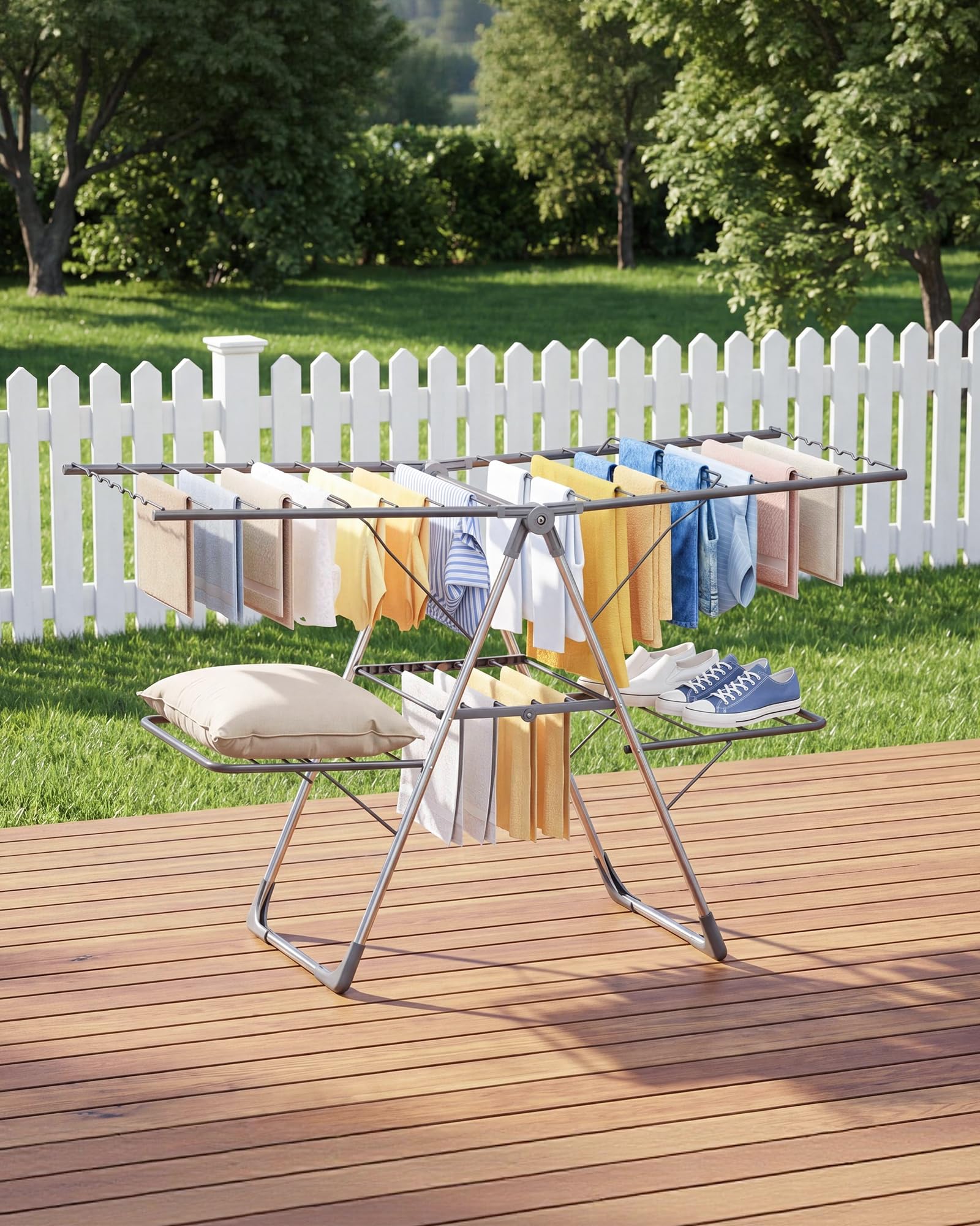 Sakugi on a patio with fresh air drying showing outdoor versatility benefit