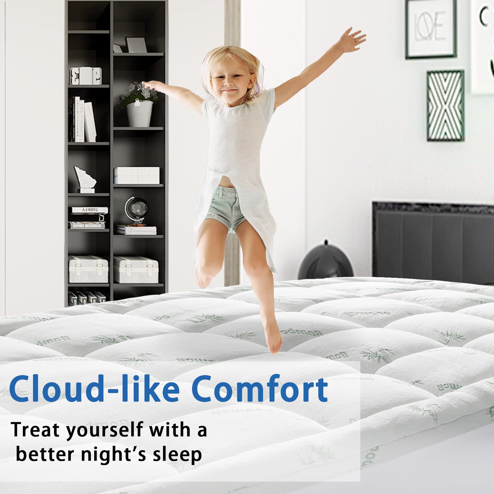 SakuraHome topper on a made bed in a bedroom setting illustrating upgraded comfort