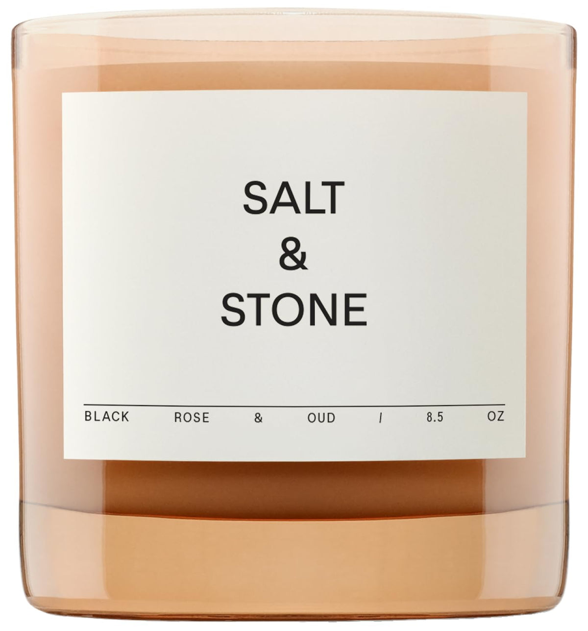 Salt & Stone candle front view showing glass jar and label, elegant decor benefit