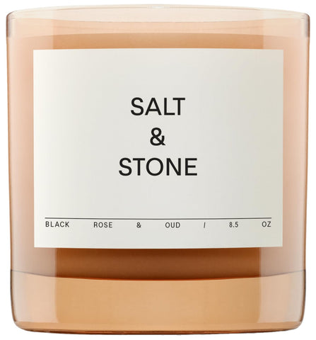 Salt & Stone candle front view showing glass jar and label, elegant decor benefit