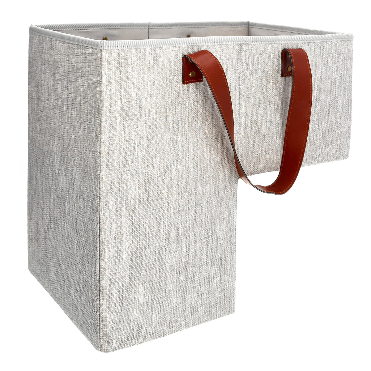 SAM AND MABEL front view of beige stair basket showing shape and neutral style