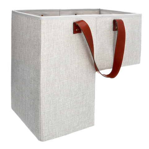SAM AND MABEL front view of beige stair basket showing shape and neutral style