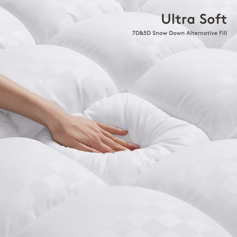 SameBed fluffy overfilled snow down alternative filling closeup, shows cushioning benefit