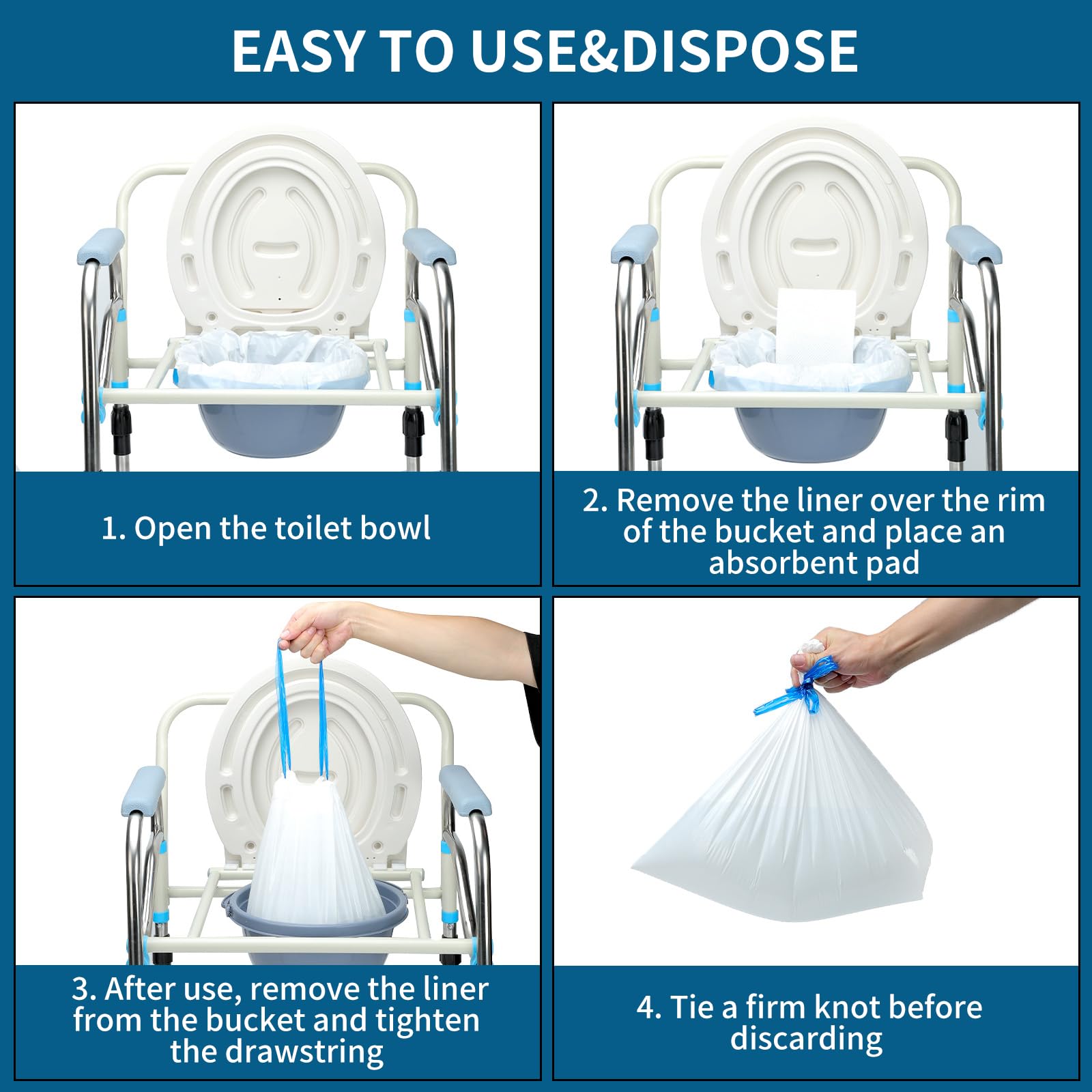 Sameky liner fitted in bedside commode for effortless cleanup