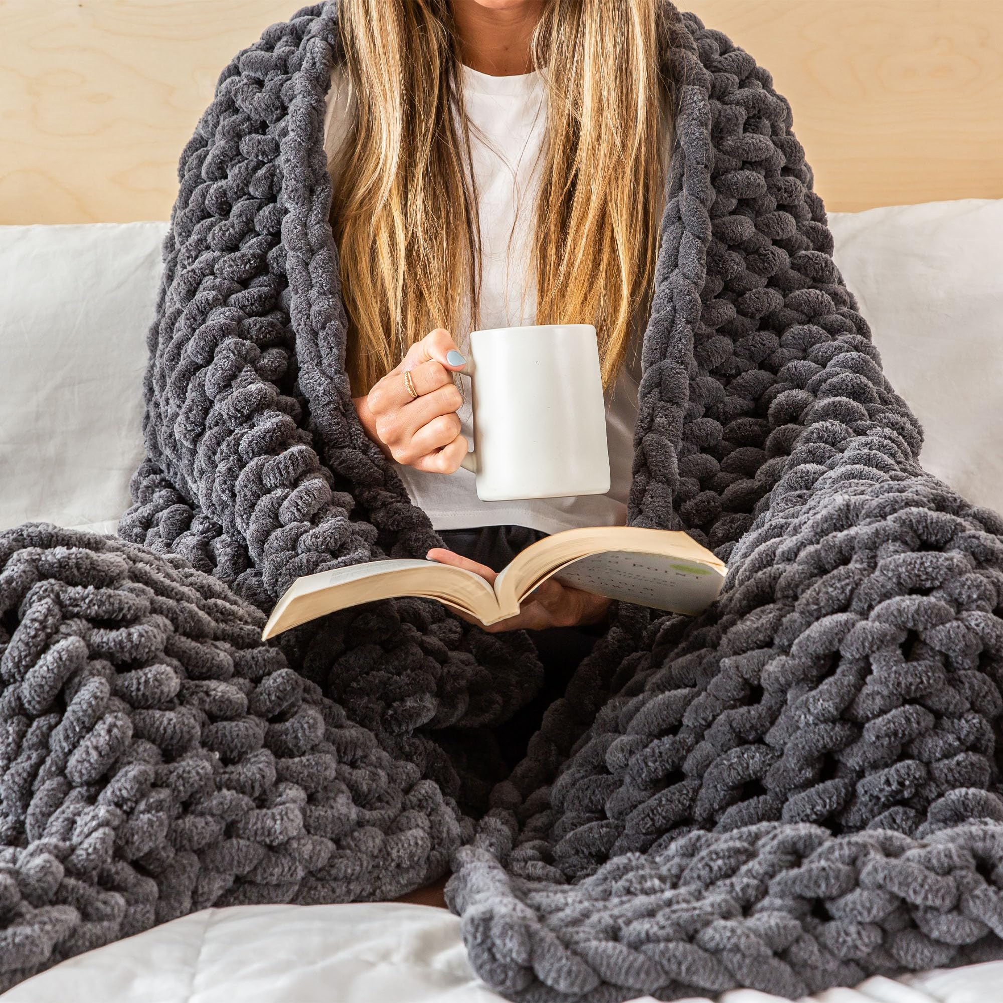 SAMIAH LUXE folded graphite blanket showing neat front presentation and cozy appeal