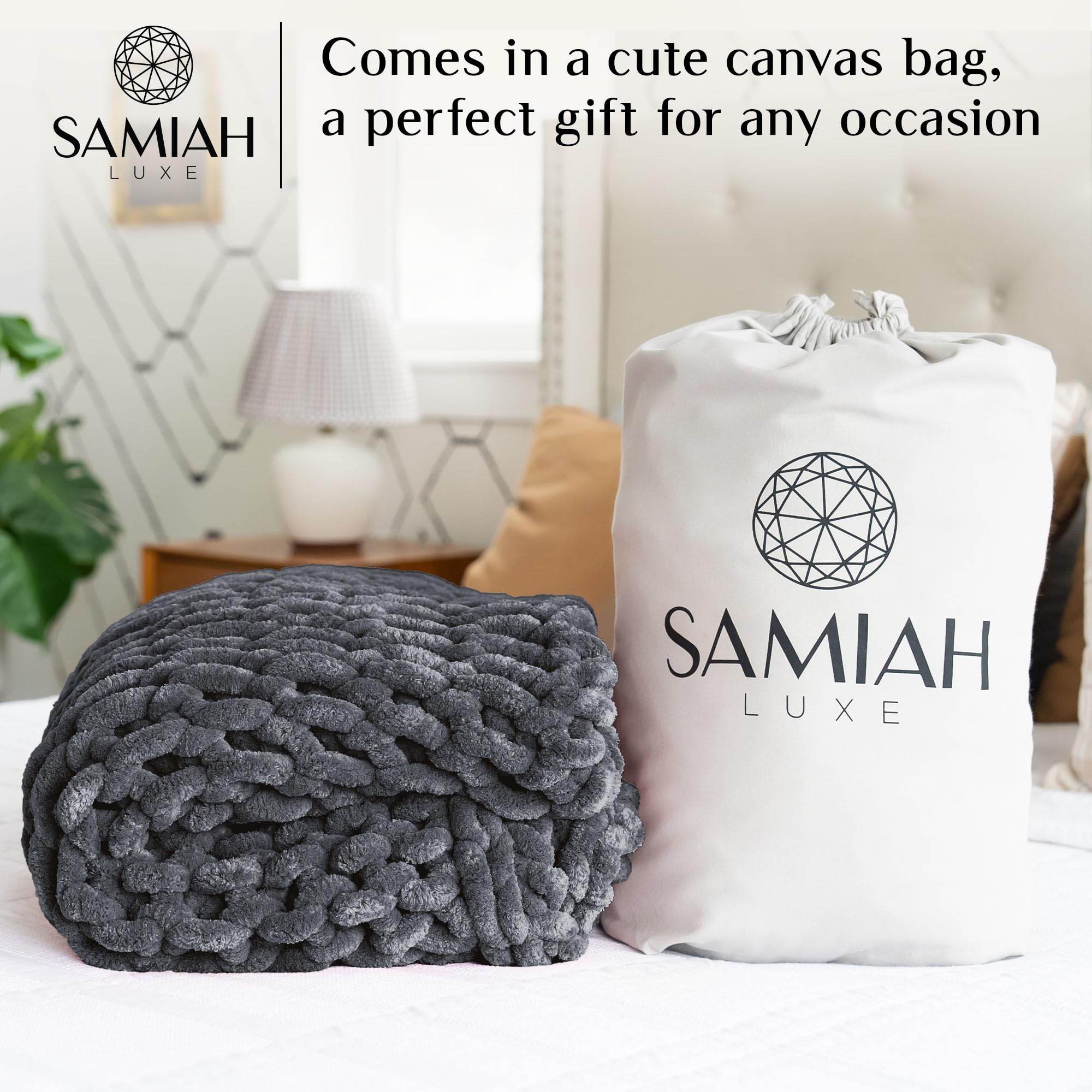 SAMIAH LUXE care tag close-up demonstrating machine-washable convenience