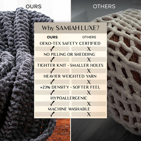 SAMIAH LUXE beside decorative pillow showing blanket scale and coverage