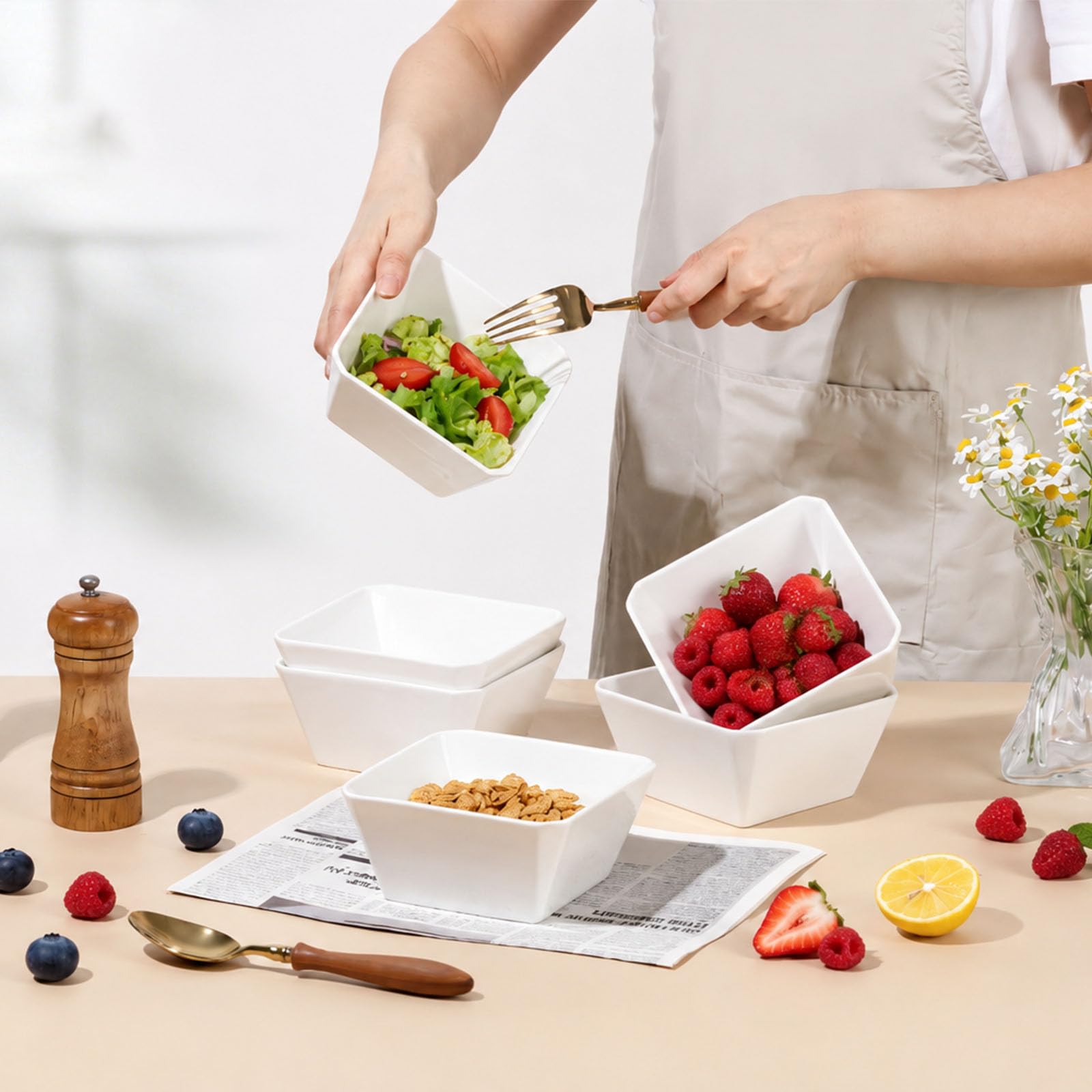 Samsle top view highlighting 5x5 inch bowl size and 16 oz capacity for portion clarity