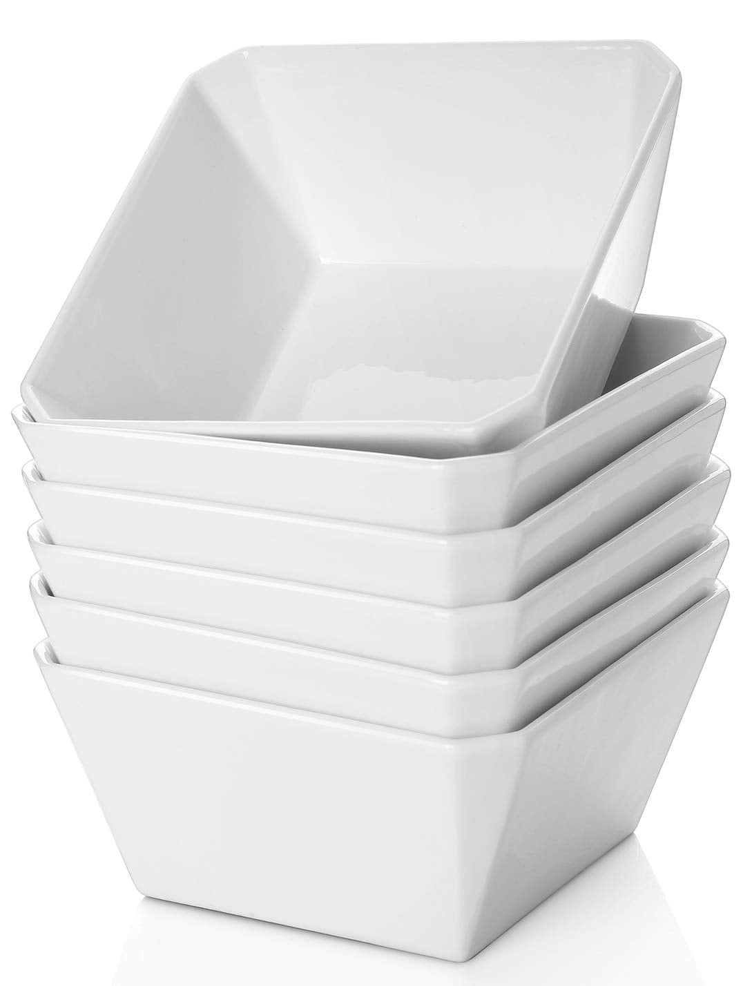 Samsle front view of six white square bowls showing clean modern design and set value