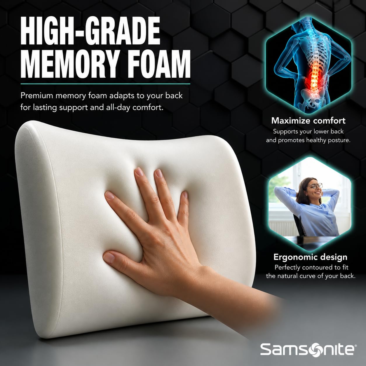 Samsonite placed on office chair improving posture and reducing fatigue