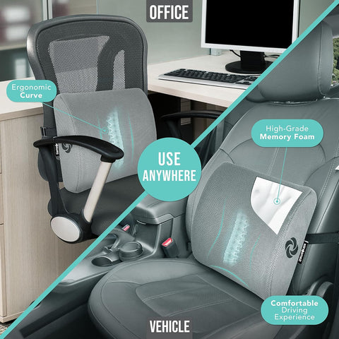 Samsonite angled profile of lumbar cushion illustrating slim design and stable support