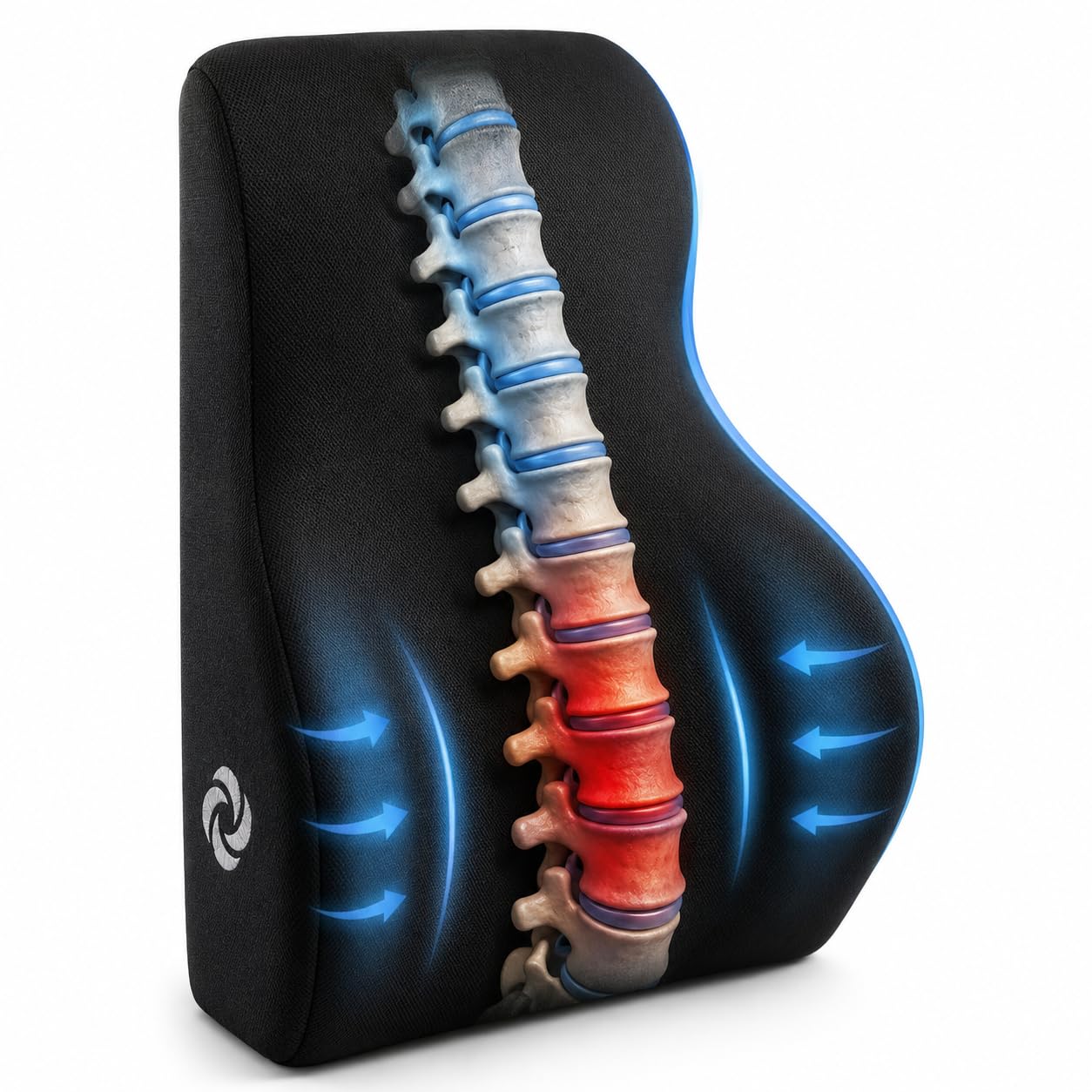 Samsonite front view of lumbar pillow showing contoured support and comfort
