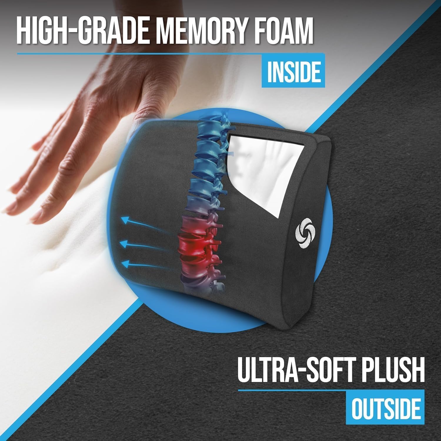 Samsonite lumbar pillow placed on office chair improving seated posture