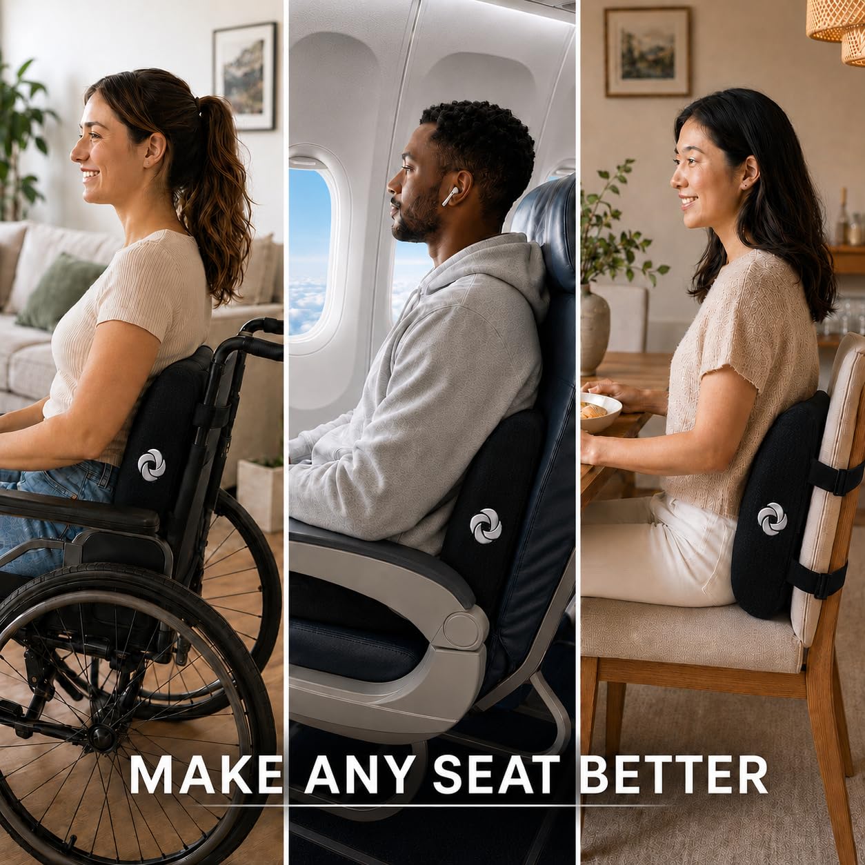 Samsonite adjustable straps and fastening system securing cushion to seat backs
