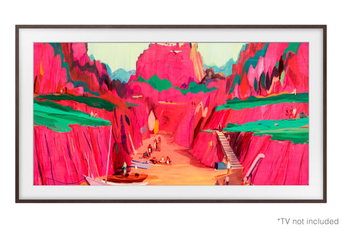 Samsung The Frame bezel magnetic attachment showing effortless snap-on installation benefit
