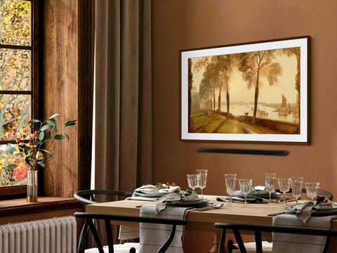 Samsung The Frame Modern Brown paired with artwork showing curated display versatility