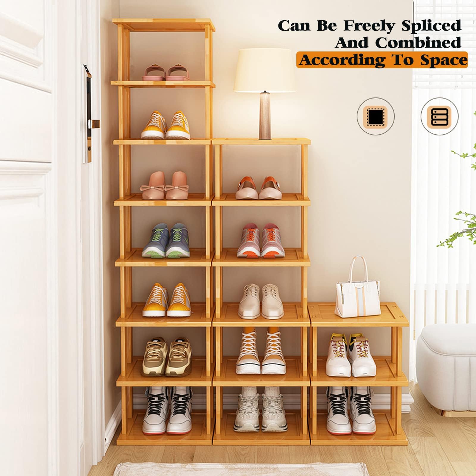 SAN HE shoe rack placed in an entryway demonstrating space-saving vertical storage benefit