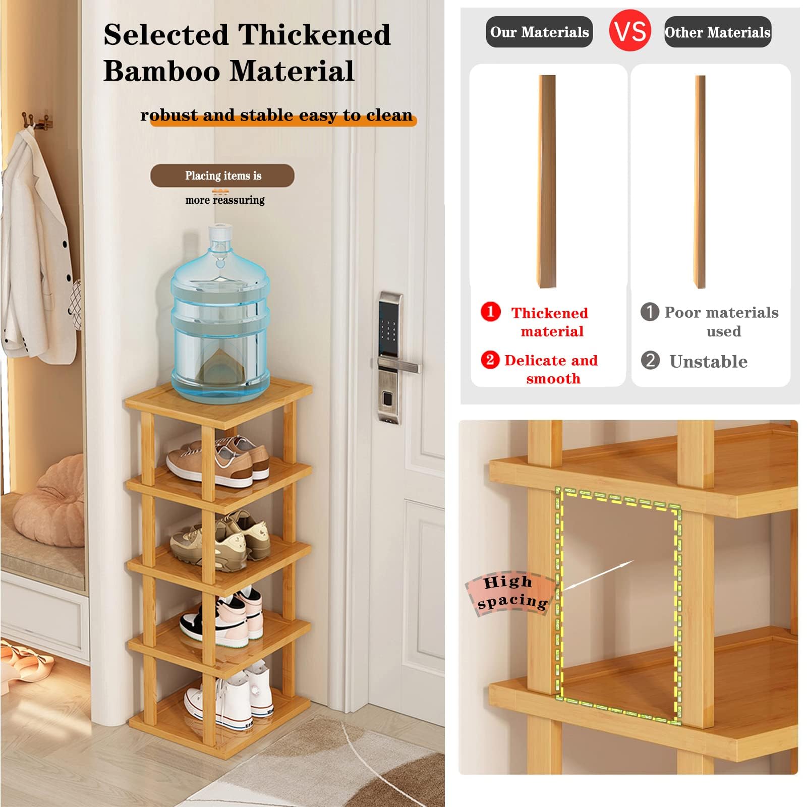 SAN HE shoe rack next to doorframe showing height and scale for tight spaces benefit